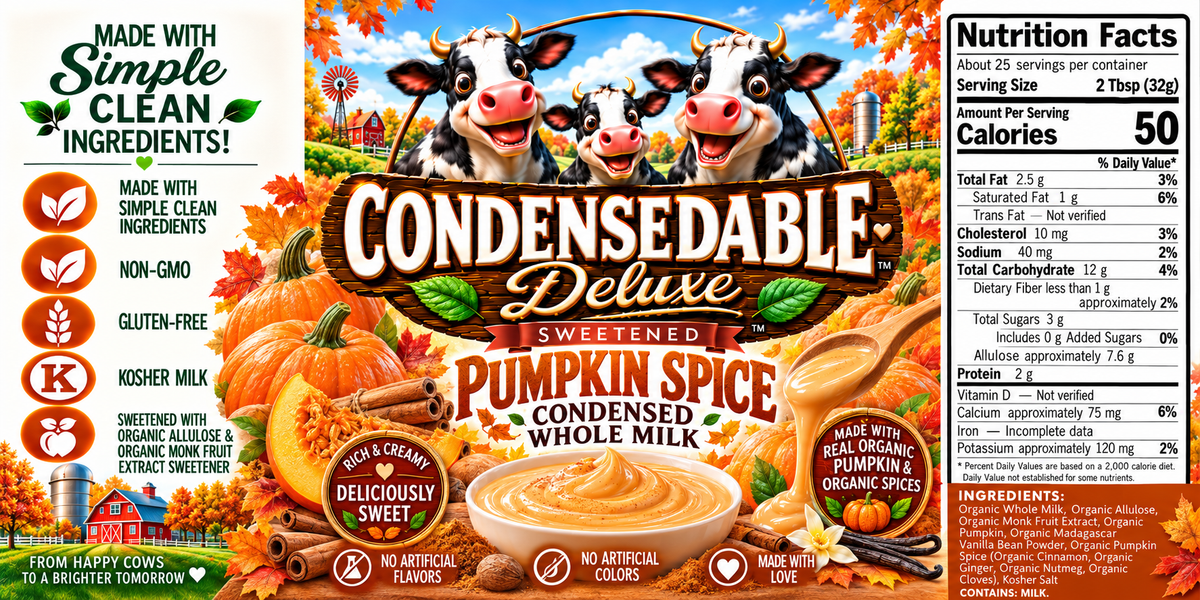 🎃🥛 CONDENSEDABLE™ Deluxe Sweetened Pumpkin Spice Condensed Whole Milk 14oz. (In Glass Jar)