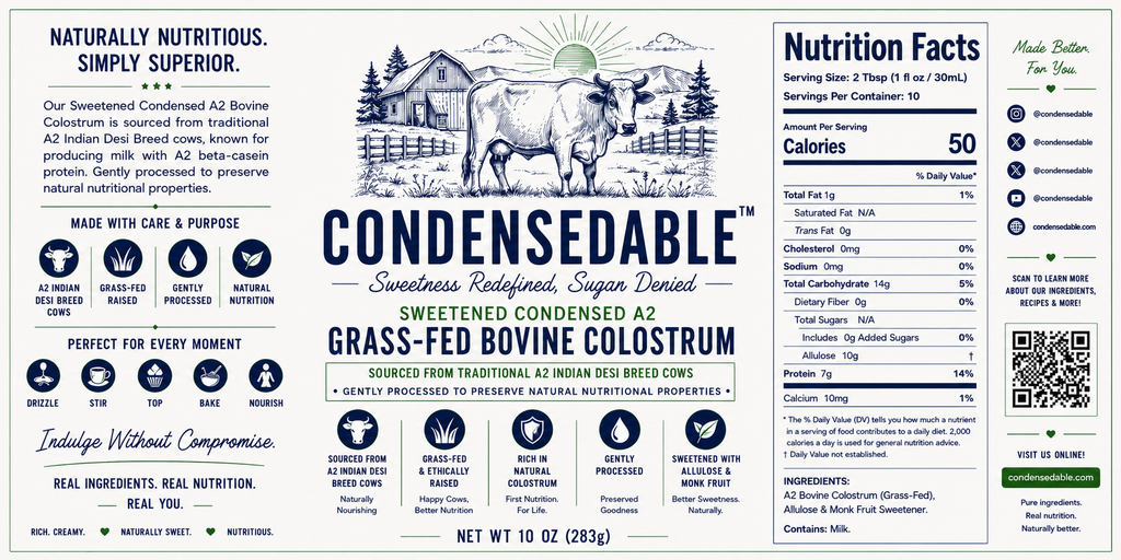Product label with nutritional information and branding details on a white background