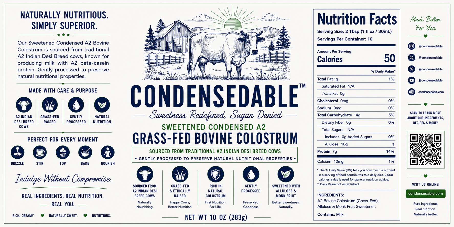Product label with nutritional information and branding details on a white background