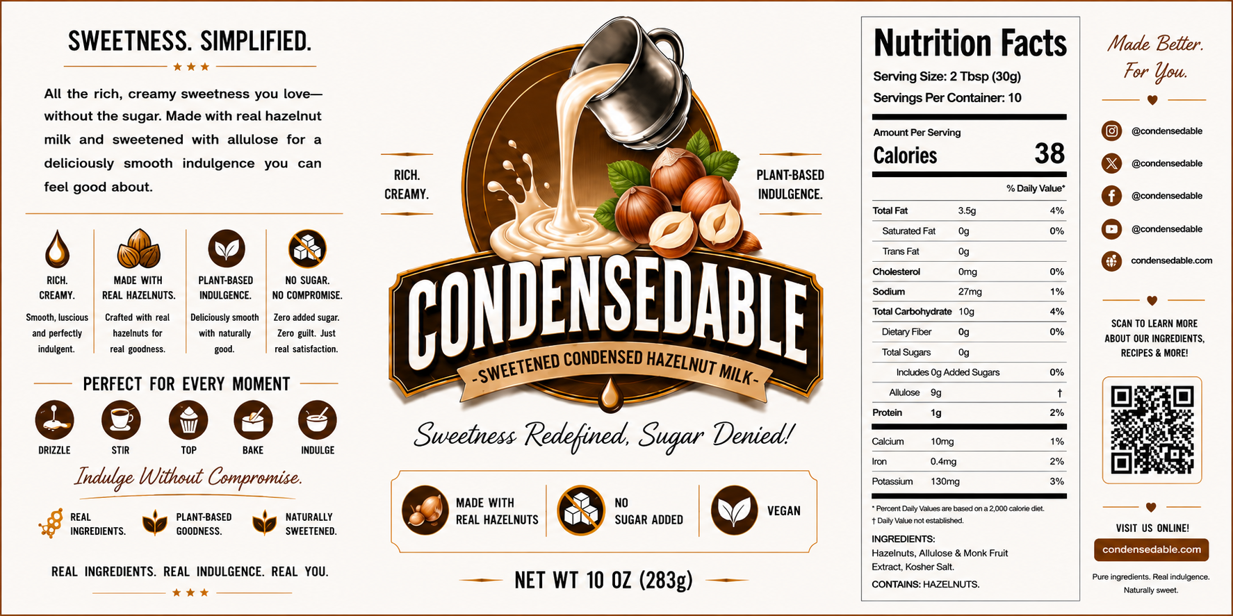 CONDENSEDABLE™ Sweetened Condensed Hazelnut Milk (In Glass Jar)