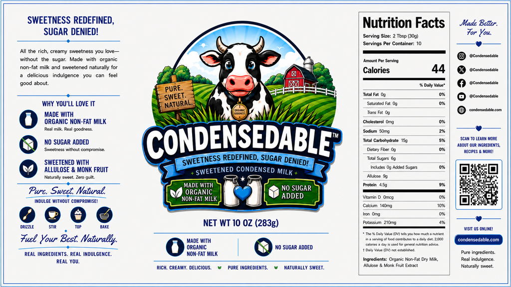 Condensedable™ Sweetened Condensed Milk - Organic Non-Fat Milk (In Glass Jar)
