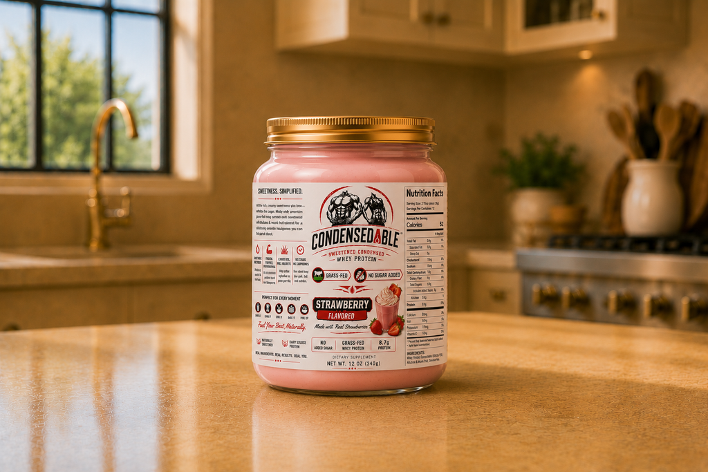 Condensedable™ Sweetened Condensed Whey Protein – Strawberry Flavor (In Glass Jar)