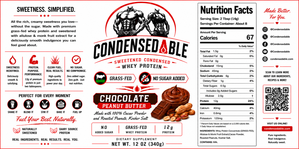 Condensedable™ Sweetened Condensed Whey Protein – Chocolate Peanut Butter Flavor (In Glass Jar)