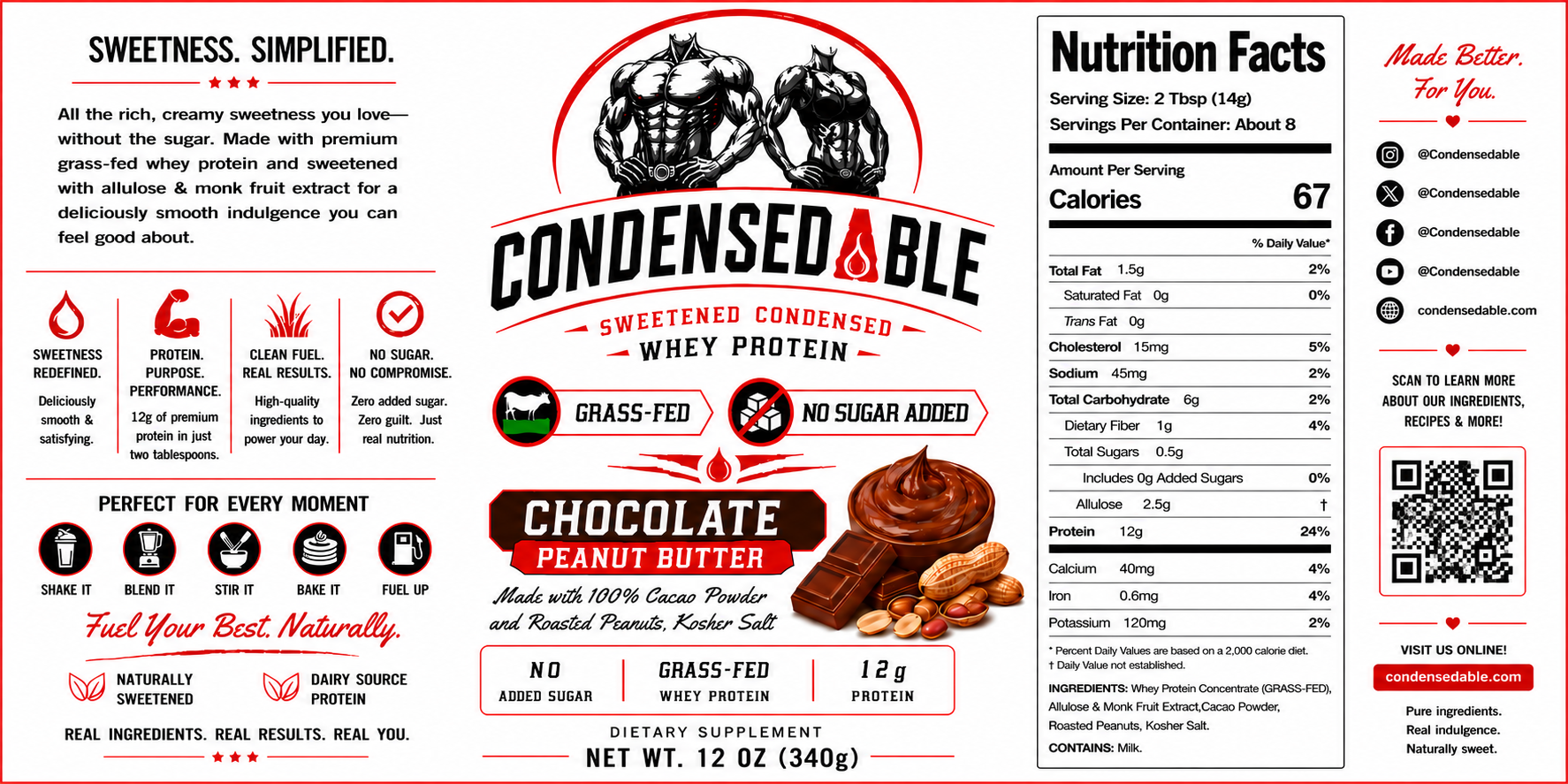 Condensedable™ Sweetened Condensed Whey Protein – Chocolate Peanut Butter Flavor (In Glass Jar)