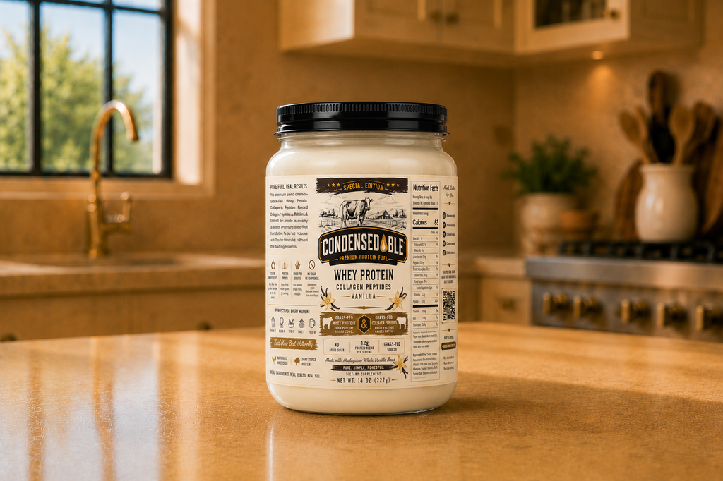 CONDENSEDABLE™ Premium Protein Fuel Vanilla Whey Protein + Collagen Peptides – Special Edition (In Glass Jar)
