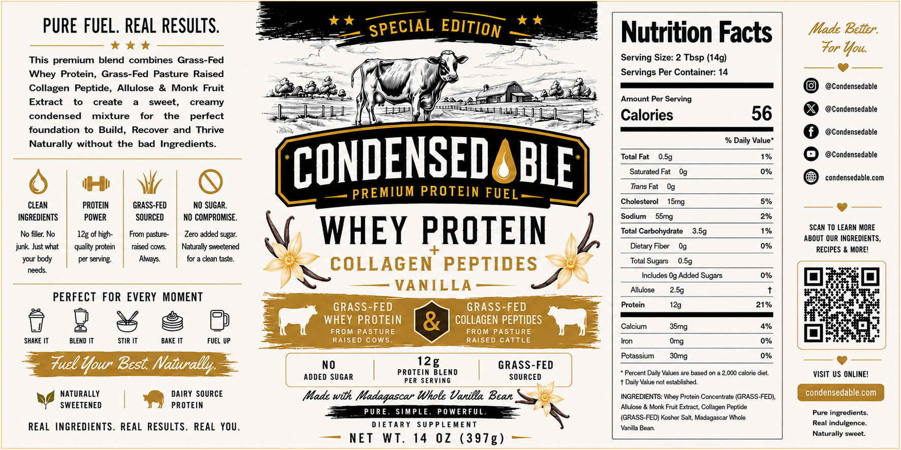 CONDENSEDABLE™ Premium Protein Fuel Vanilla Whey Protein + Collagen Peptides – Special Edition (In Glass Jar)