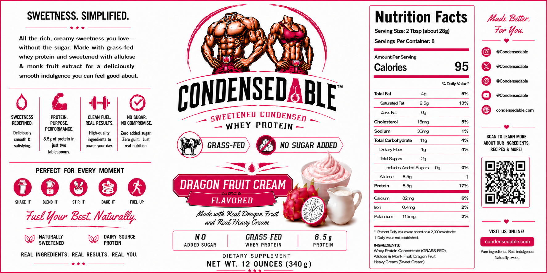 Condensedable™ Sweetened Condensed Whey Protein – Dragon Fruit Cream Flavor (In Glass Jar)