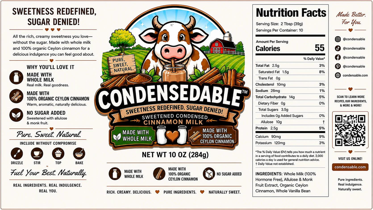 Condensedable™ Sweetened Condensed Cinnamon Milk 10oz. (In Glass Jar)