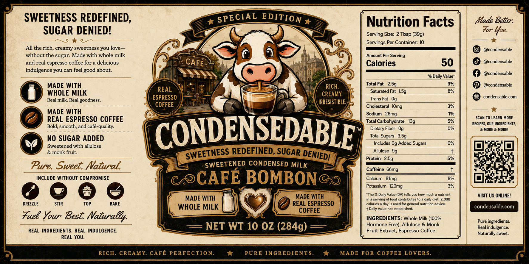 Condensedable™ Sweetened Condensed Café Bombón Milk | Special Edition | (In Glass Jar)