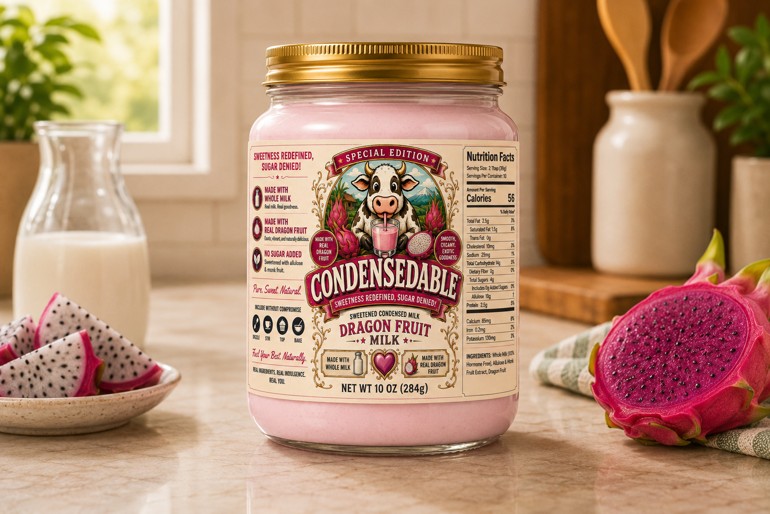Condensedable™ Sweetened Condensed Dragon Fruit Milk (In Glass Jar)