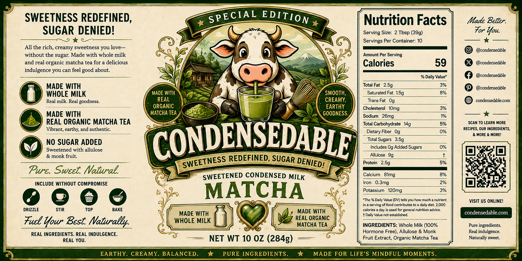 Condensedable™ Sweetened Condensed Matcha Milk (In Glass Jar)