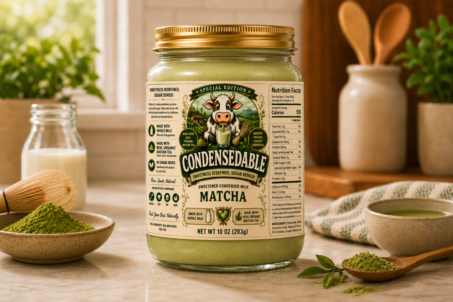 Condensedable™ Sweetened Condensed Matcha Milk (In Glass Jar)
