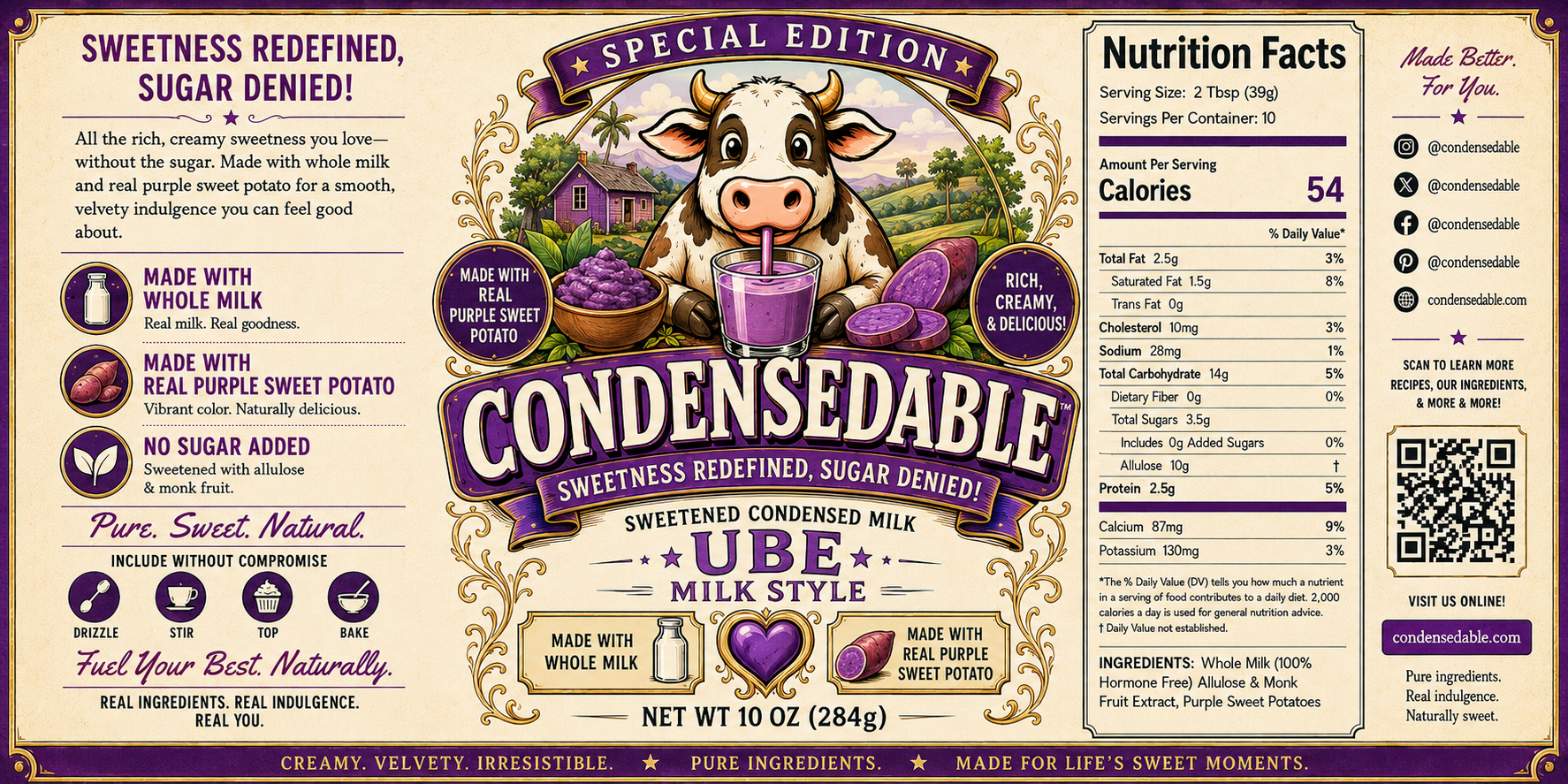 CONDENSEDABLE™ Special Edition Sweetened Condensed Milk – Ube Milk Style (In Glass Jar)