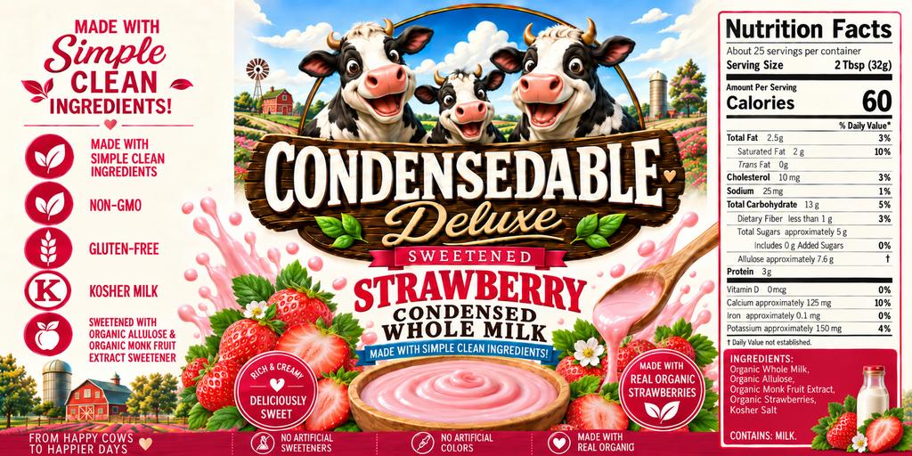 🍓 CONDENSEDABLE™ Deluxe Sweetened Strawberry Condensed Whole Milk 14oz. (In Glass Jar)