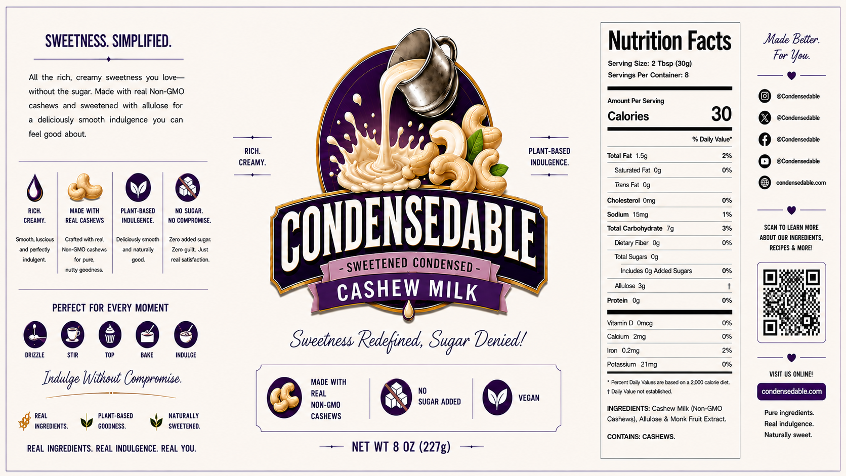 Condensedable™ Sweetened Condensed Cashew Milk (In Glass Jar)