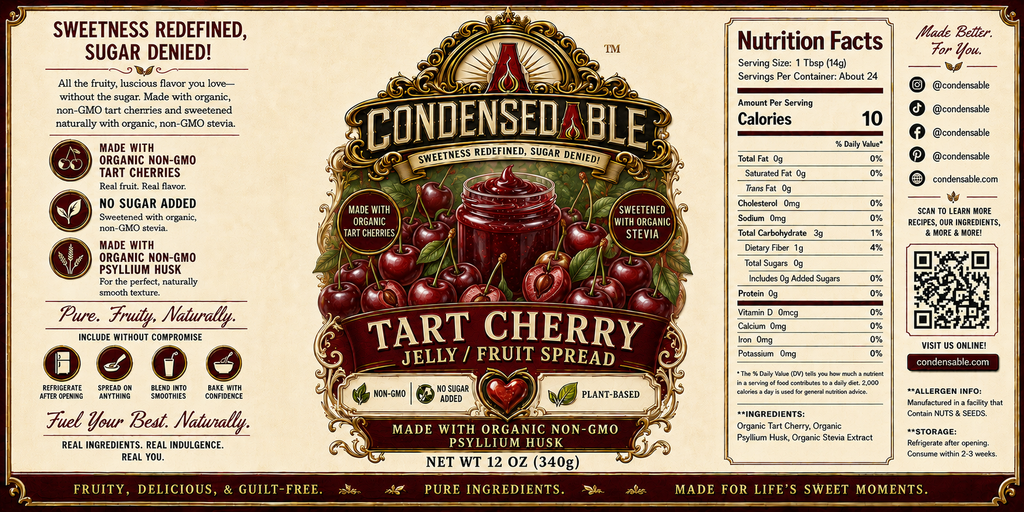 Condensedable™ Tart Cherry Jelly / Fruit Spread | No Sugar Added | Plant-Based | (In Glass Jar)