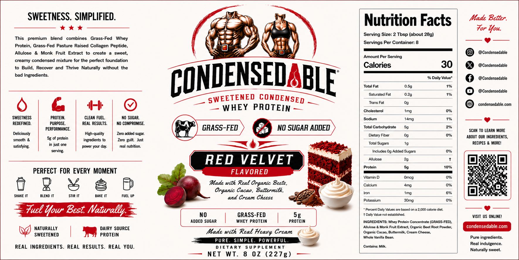 Condensedable™ Sweetened Condensed Whey Protein – Red Velvet Flavor (In Glass Jar)