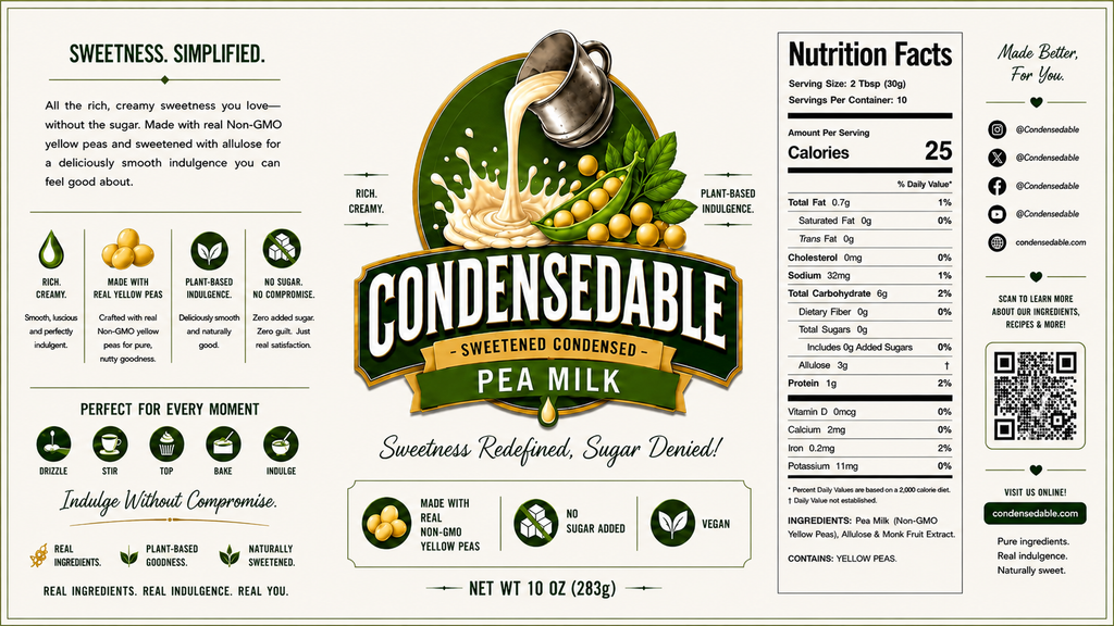 Condensedable™ Sweetened Condensed Pea Milk 10oz. (In Glass Jar)
