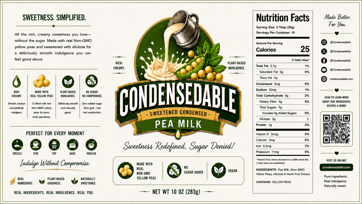 Condensedable™ Sweetened Condensed Pea Milk 10oz. (In Glass Jar)
