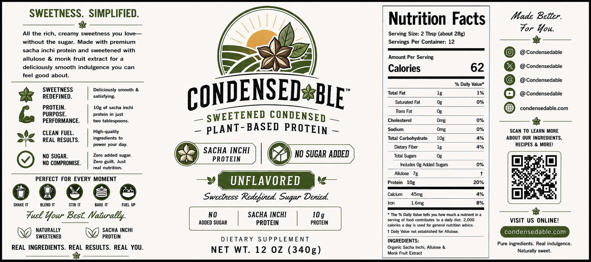 Condensedable™ Sweetened Condensed Plant-Based Protein – Unflavored (In Glass Jar)