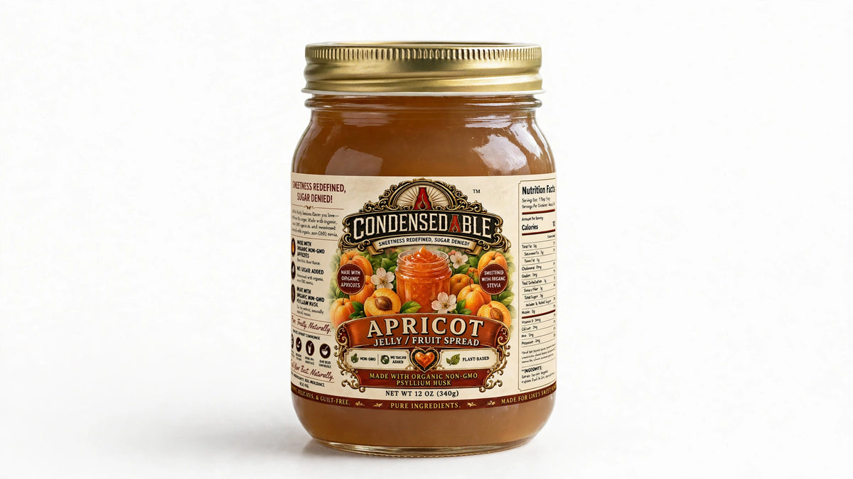 CONDENSEDABLE™ Apricot Jelly / Fruit Spread | No Sugar Added | Plant-Based | 12oz. (In Glass Jar)