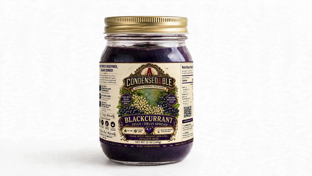 CONDENSEDABLE™ Blackcurrant Jelly / Fruit Spread | No Sugar Added | Plant-Based | 12oz. (In Glass Jar)
