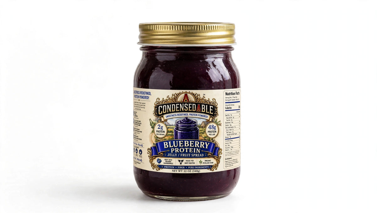 CONDENSEDABLE™ Blueberry Protein Jelly / Fruit Spread 12oz. (In Glass Jar)