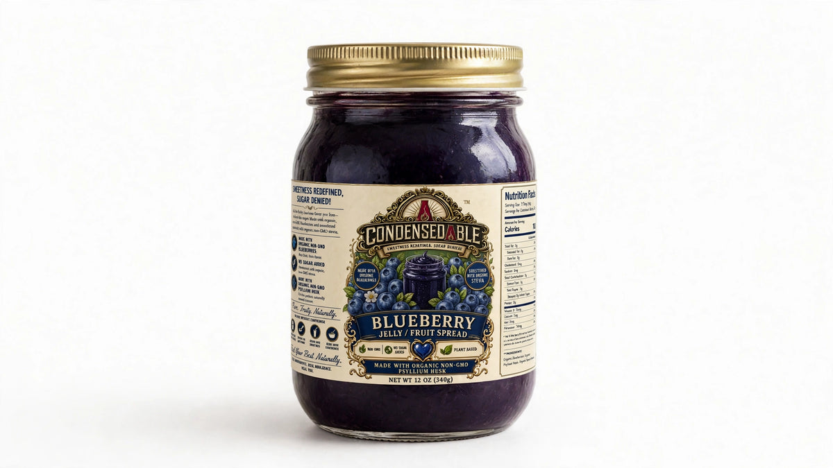 Condensedable™ Blueberry Jelly / Fruit Spread | No Sugar Added | Plant-Based | 12oz. (In Glass Jar)