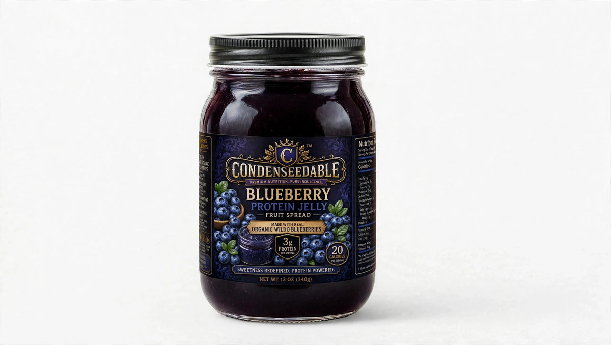 CONDENSEDABLE™ Blueberry Protein Jelly Fruit Spread 12oz. (In Glass Jar)