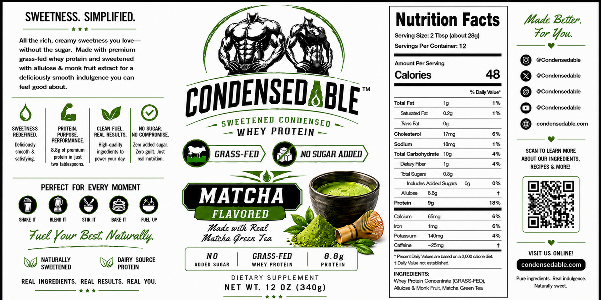Condensedable™ Sweetened Condensed Whey Protein – Matcha Flavor 12oz. (In Glass Jar)