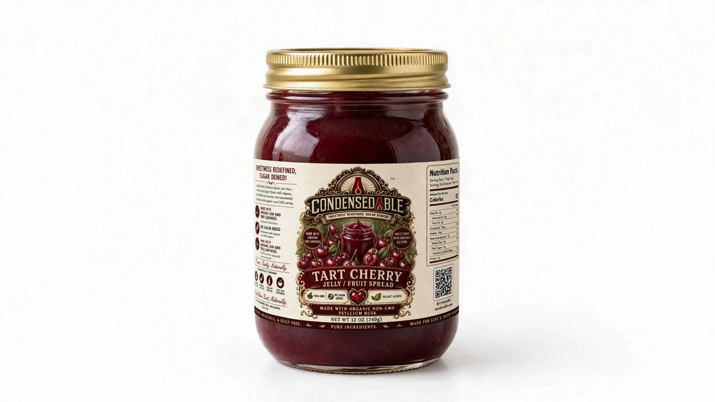 Condensedable™ Tart Cherry Jelly / Fruit Spread | No Sugar Added | Plant-Based | 12oz. (In Glass Jar)