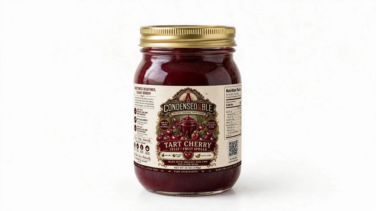 Condensedable™ Tart Cherry Jelly / Fruit Spread | No Sugar Added | Plant-Based | 12oz. (In Glass Jar)