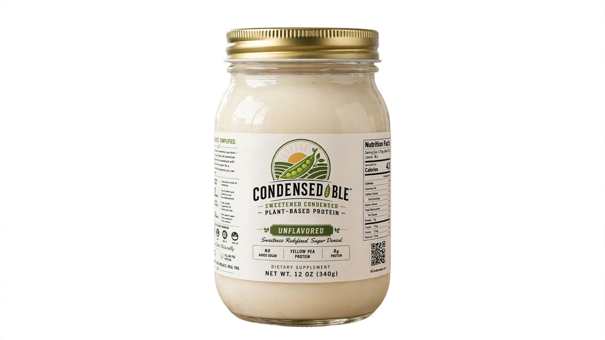 Condensedable™ Sweetened Condensed Plant-Based Protein – Yellow Pea Protein - Unflavored 12oz. (In Glass Jar)