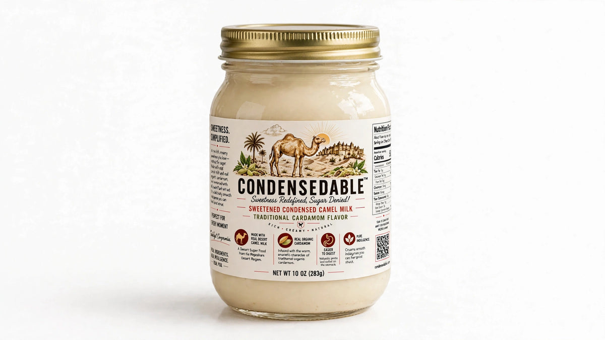 CONDENSEDABLE™ Sweetened Condensed Camel Milk — Traditional Cardamom Flavor 10oz. (In Glass Jar)