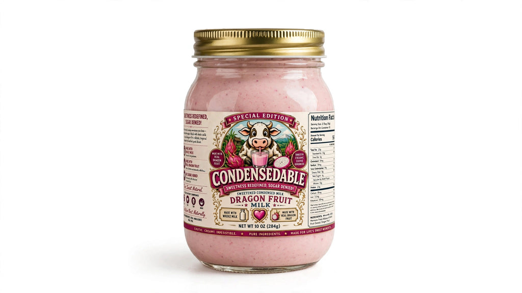Condensedable™ Sweetened Condensed Dragon Fruit Milk 10oz. (In Glass Jar)
