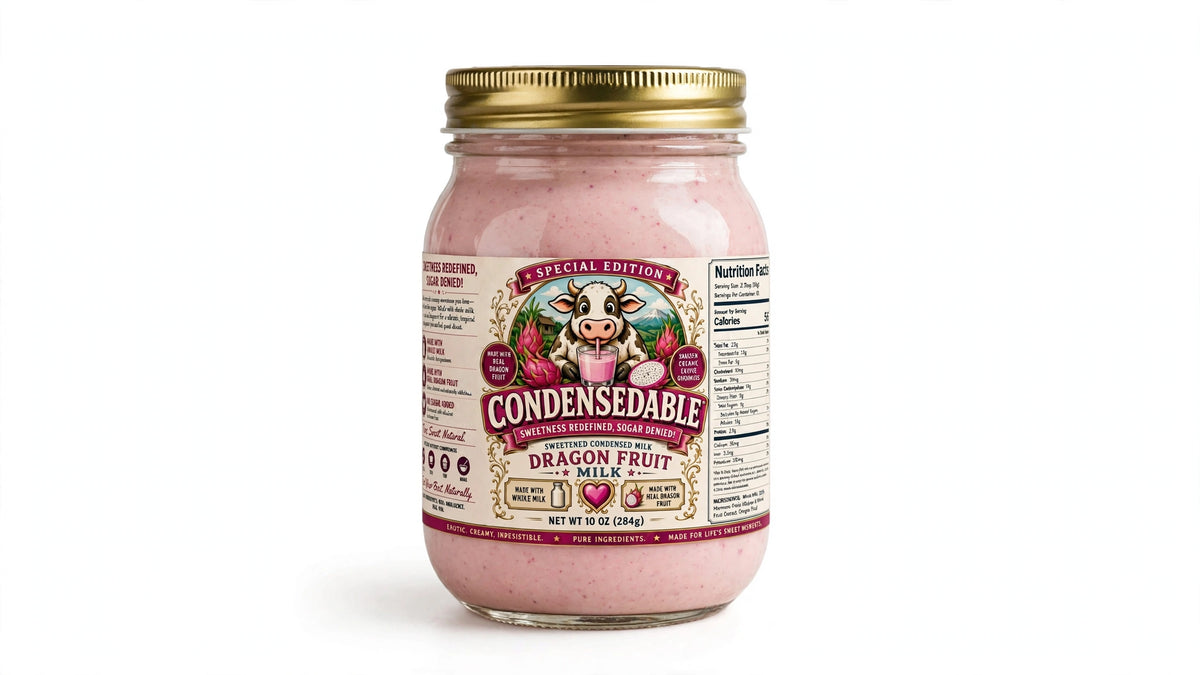 Condensedable™ Sweetened Condensed Dragon Fruit Milk 10oz. (In Glass Jar)