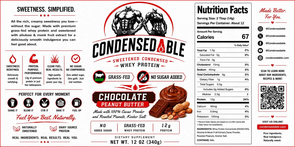 Condensedable™ Sweetened Condensed Whey Protein – Chocolate Peanut Butter Flavor 12oz. (In Glass Jar)