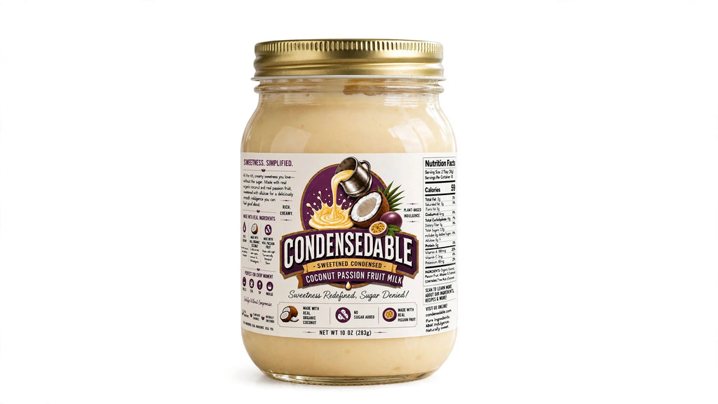 CONDENSEDABLE™ Sweetened Condensed Coconut Passion Fruit Milk 10oz. (In Glass Jar)