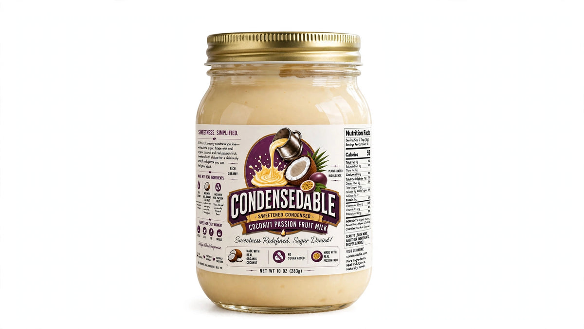 CONDENSEDABLE™ Sweetened Condensed Coconut Passion Fruit Milk 10oz. (In Glass Jar)