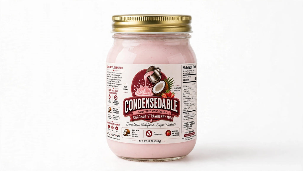 CONDENSEDABLE™ Sweetened Condensed Coconut Strawberry Milk 10oz. (In Glass Jar)