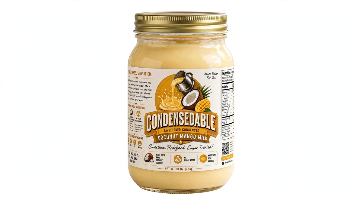 CONDENSEDABLE™ Sweetened Condensed Coconut Mango Milk 10oz. (In Glass Jar)