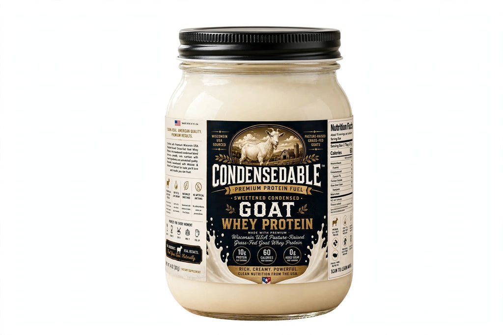 CONDENSEDABLE™ Premium Protein Fuel Sweetened Condensed Goat Whey Protein 14oz. (In Glass Jar)