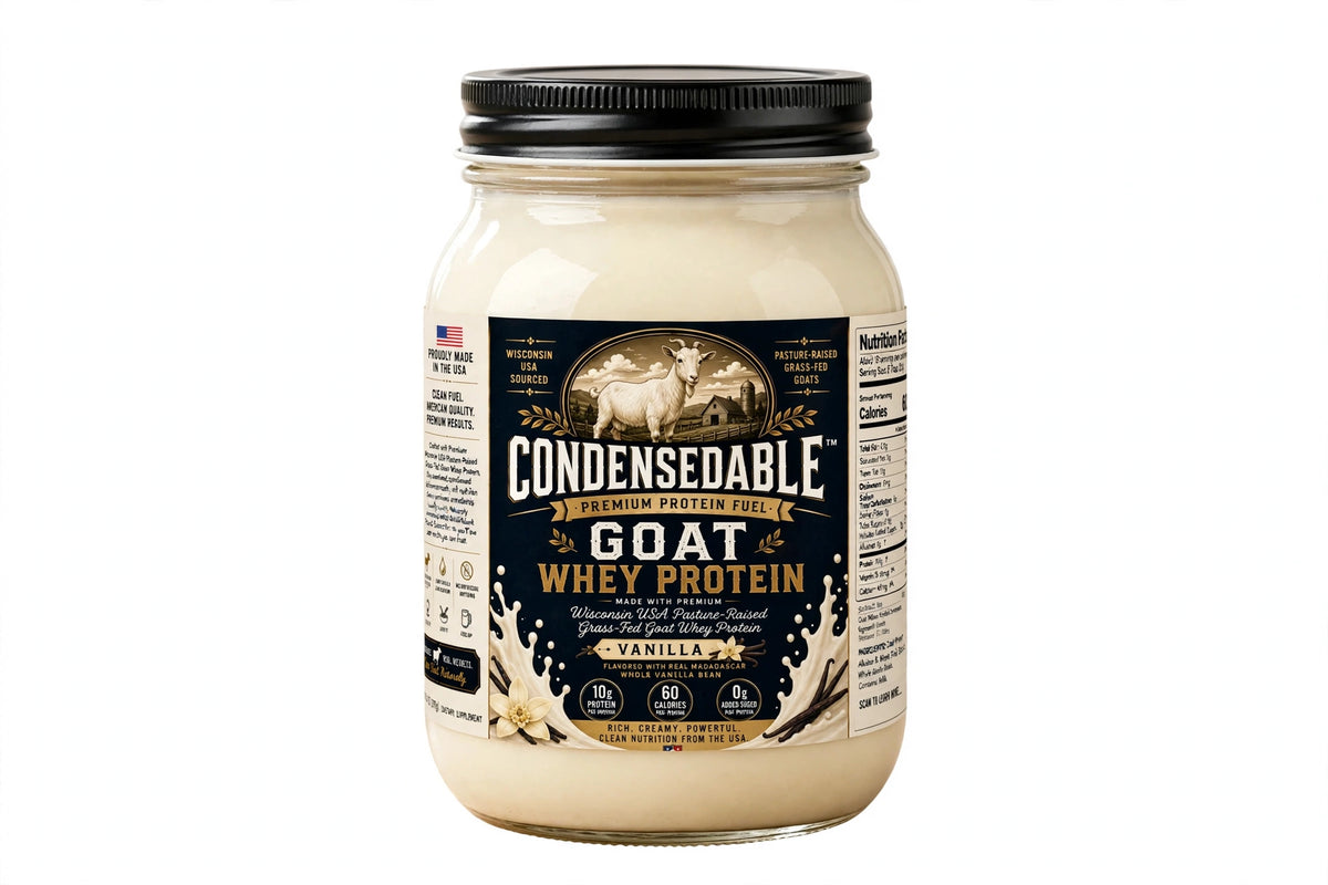 CONDENSEDABLE™ Premium Protein Fuel Sweetened Condensed Goat Whey Protein – Vanilla 14oz. (In Glass Jar)