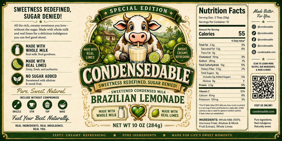 Condensedable™ Sweetened Condensed Brazilian Lemonade Milk | Special Edition | 10oz. (In Glass Jar)