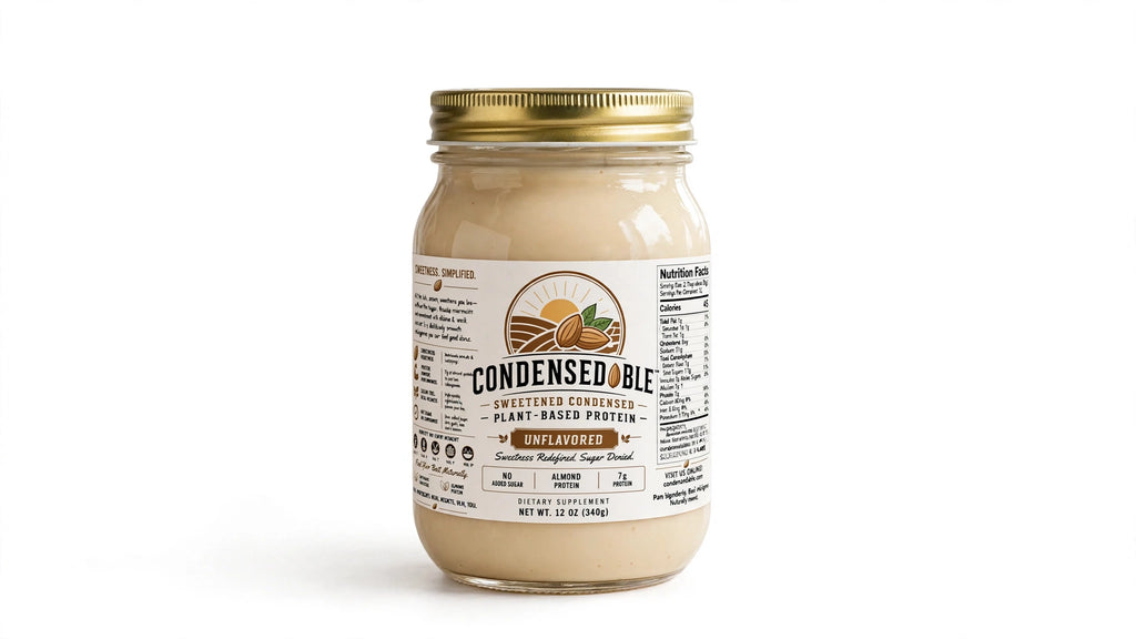 Condensedable™ Sweetened Condensed Plant-Based Protein – Almond Protein - Unflavored 12oz. (In Glass Jar)