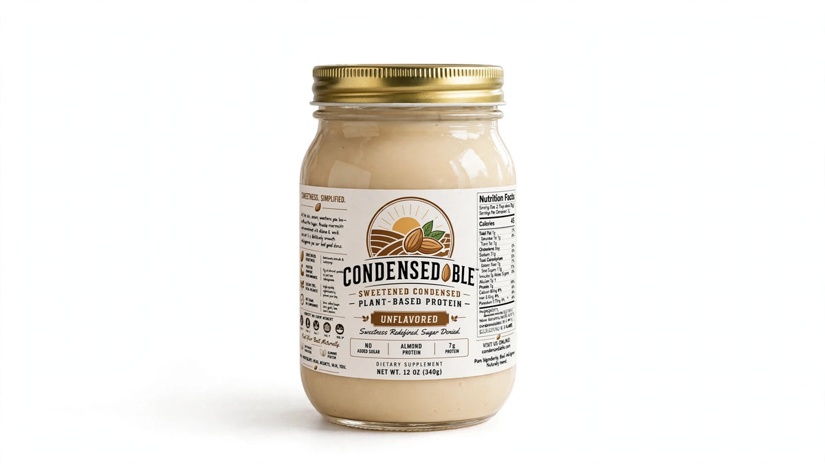 Condensedable™ Sweetened Condensed Plant-Based Protein – Almond Protein - Unflavored 12oz. (In Glass Jar)
