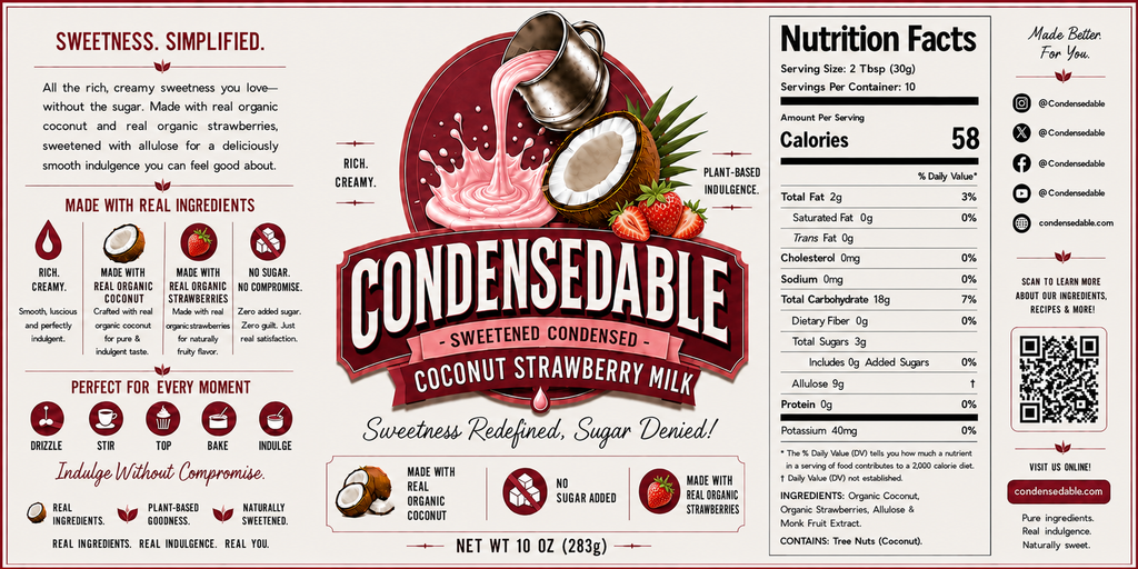 CONDENSEDABLE™ Sweetened Condensed Coconut Strawberry Milk (In Glass Jar)