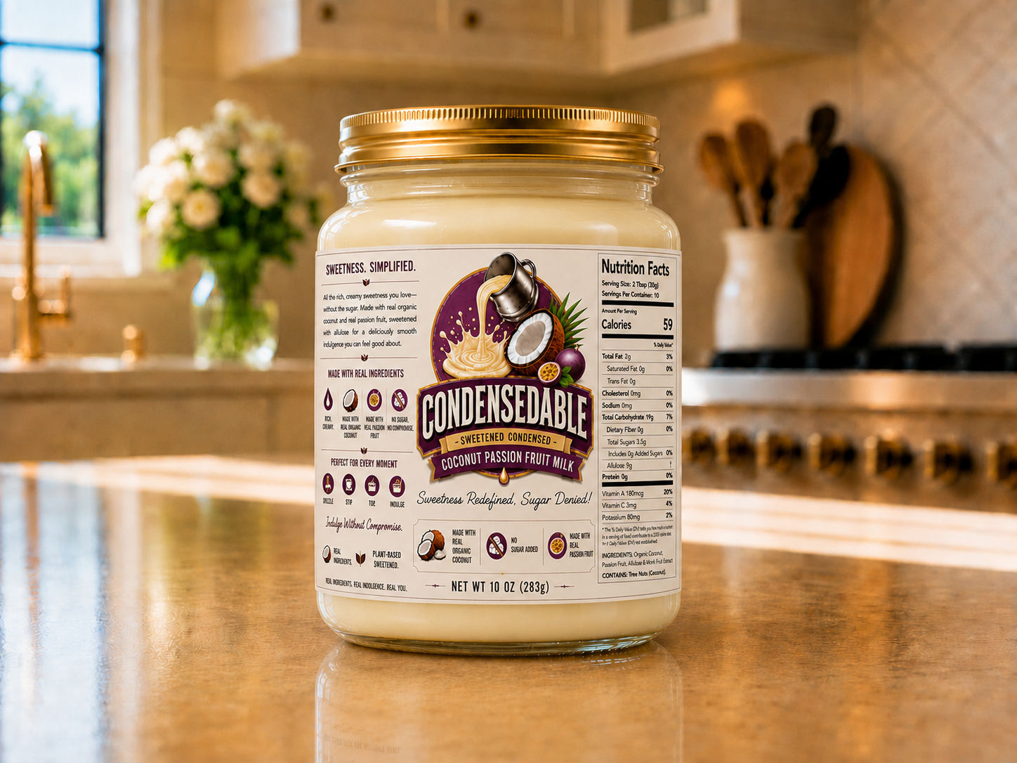 CONDENSEDABLE™ Sweetened Condensed Coconut Passion Fruit Milk (In Glass Jar)