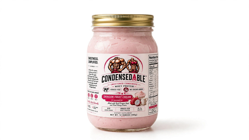 Condensedable™ Sweetened Condensed Whey Protein – Dragon Fruit Cream Flavor 12oz. (In Glass Jar)