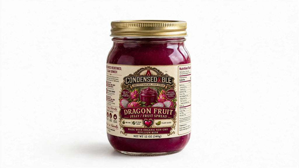 Condensedable™ Dragon Fruit Jelly / Fruit Spread | No Sugar Added | Plant-Based | 12oz. (In Glass Jar)